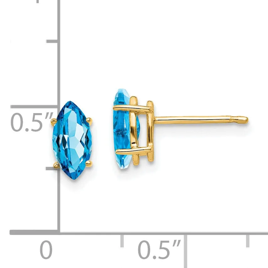 14k Yellow Gold Blue Topaz Marquise Earring
