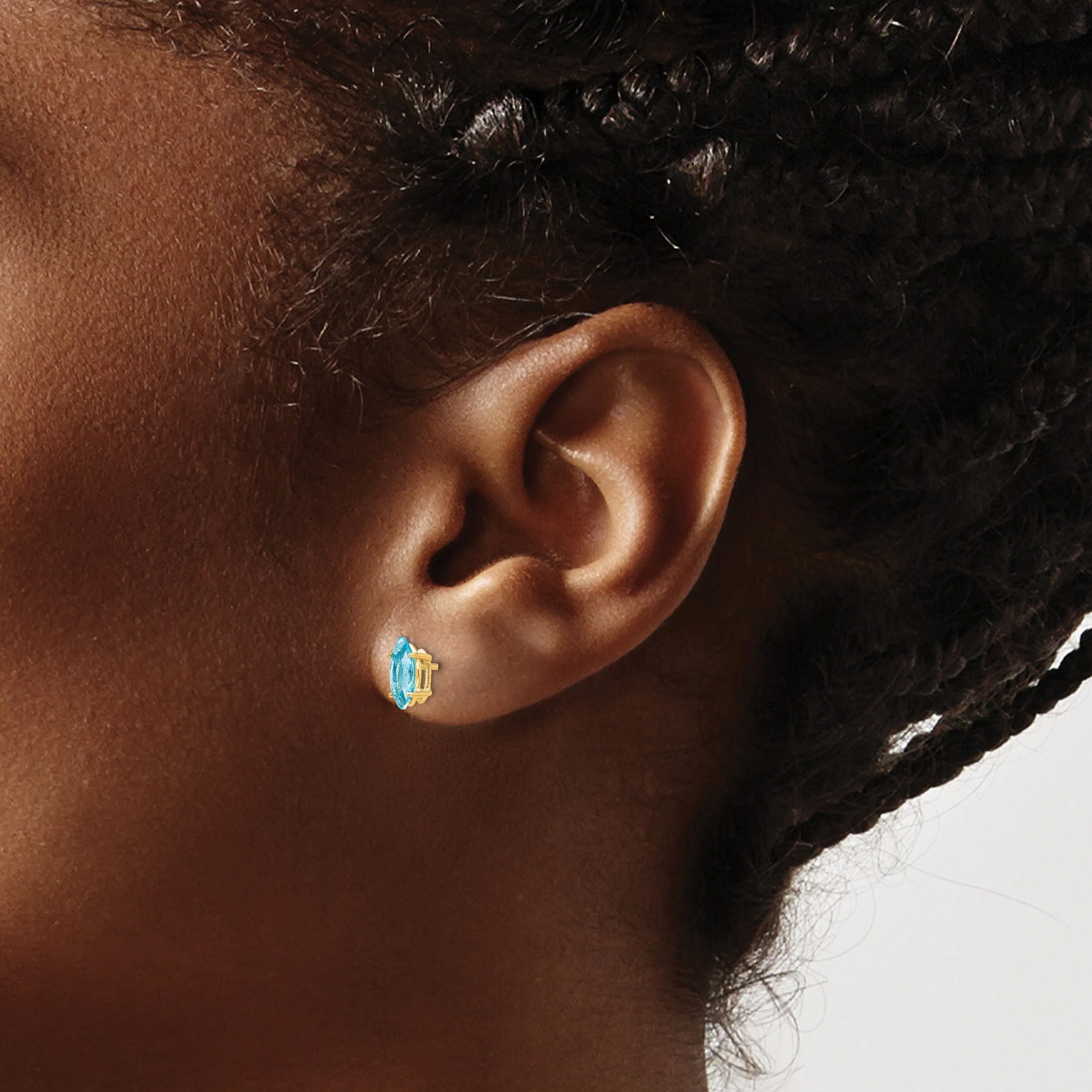 14k Yellow Gold Blue Topaz Marquise Earring
