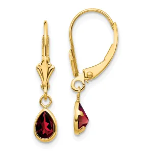 14k Yellow Gold Genuine Garnet Birthstone Earrings
