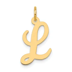 14K Yellow Gold Medium Size Fancy Script Design Letter L Initial Pendant