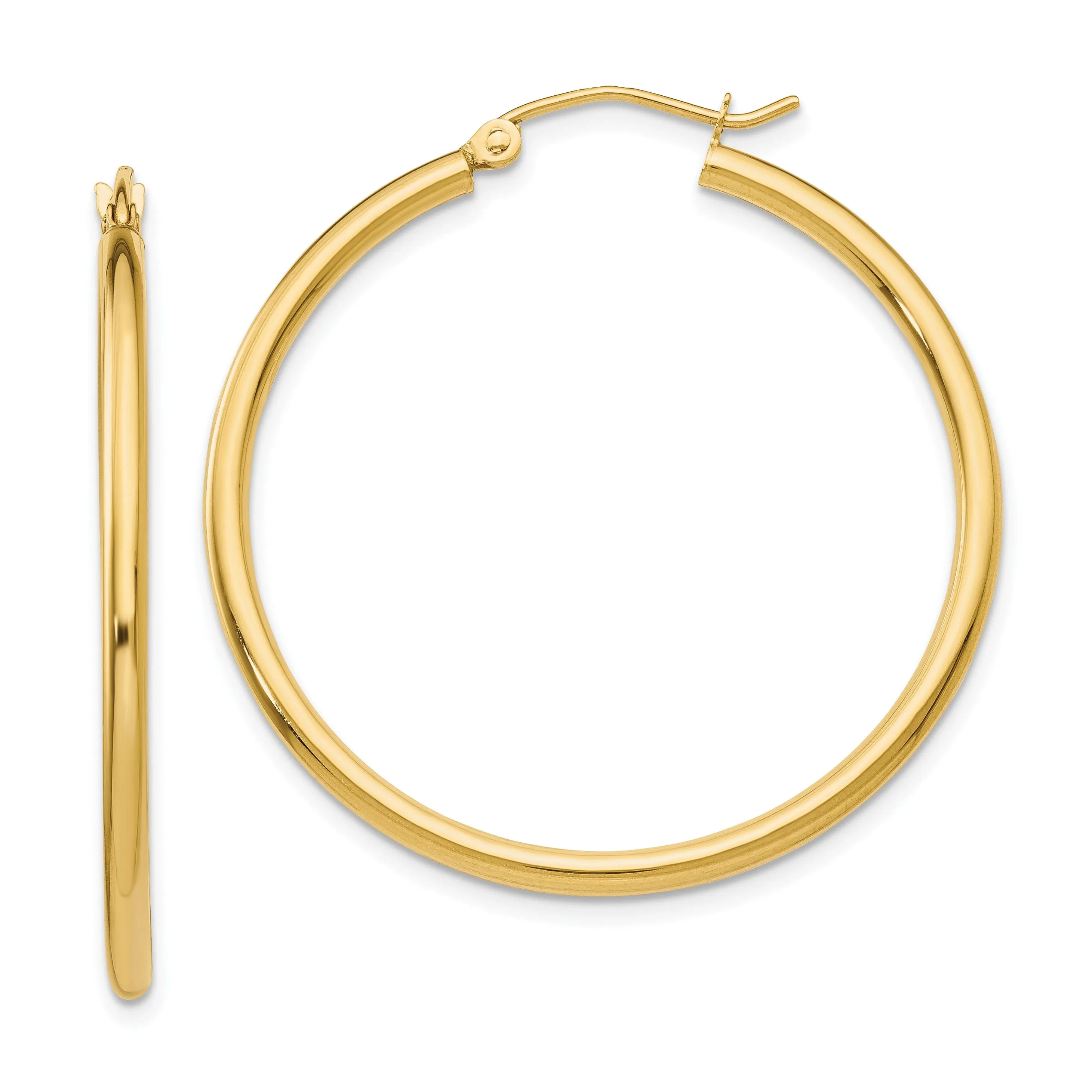 14k Yellow Gold Polished 2MM Round Hoop Earrings