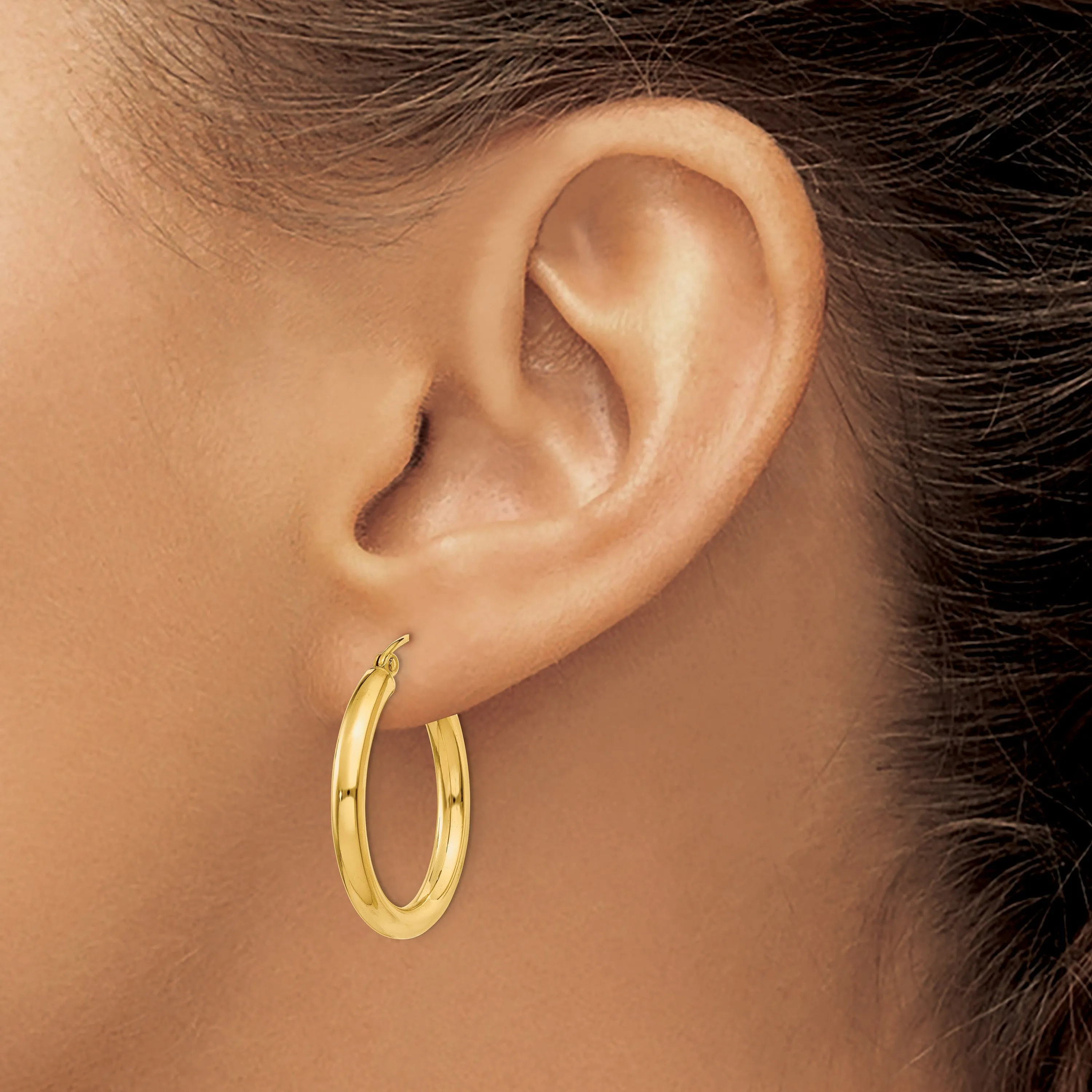 14k Yellow Gold Polished 3MM Round Hoop Earrings