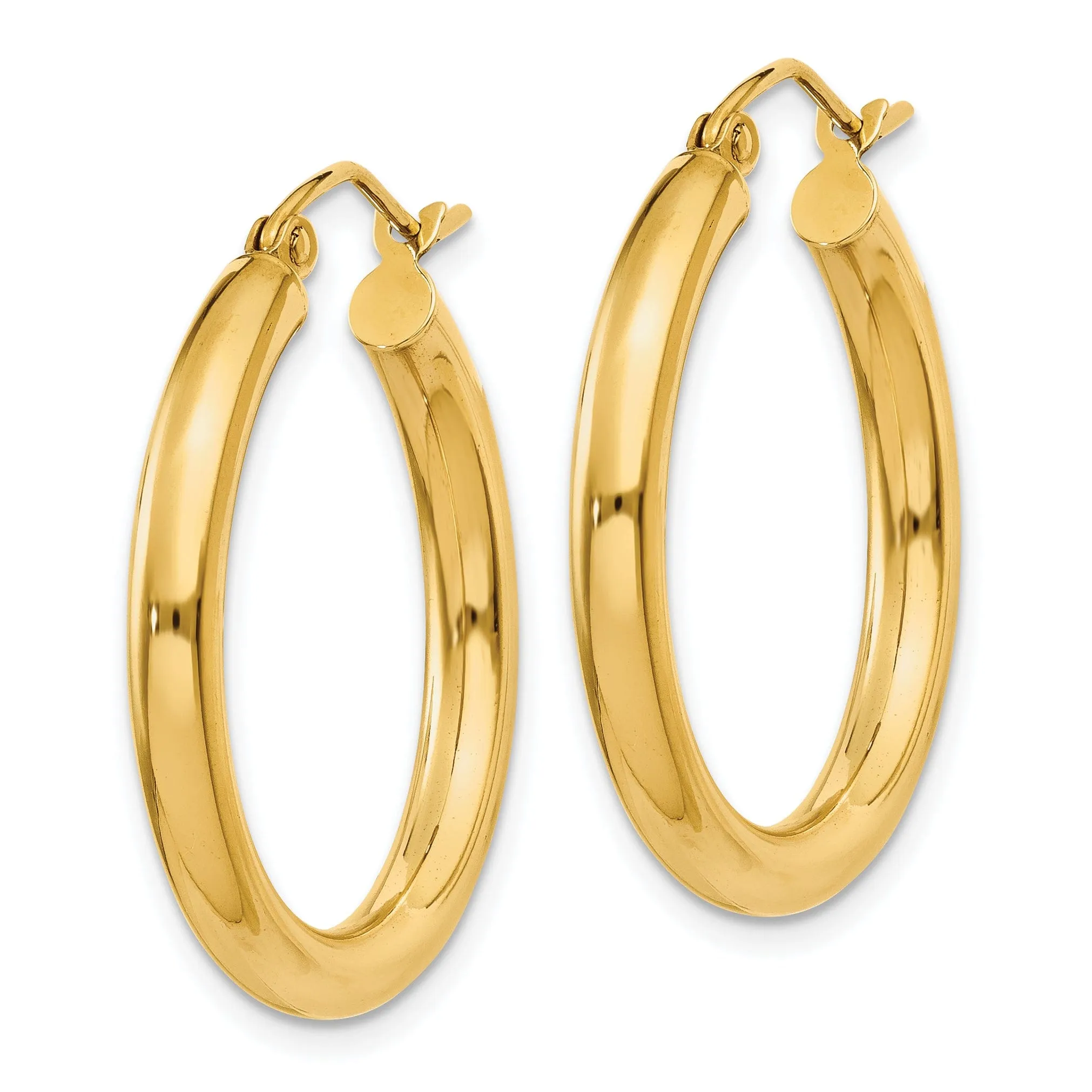 14k Yellow Gold Polished 3MM Round Hoop Earrings