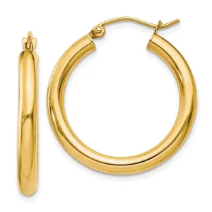 14k Yellow Gold Polished 3MM Round Hoop Earrings