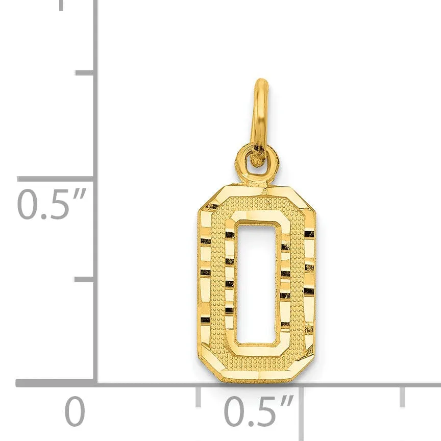 14k Yellow Gold Polished Diamond Cut Finish Small Size Number 0 Charm Pendant