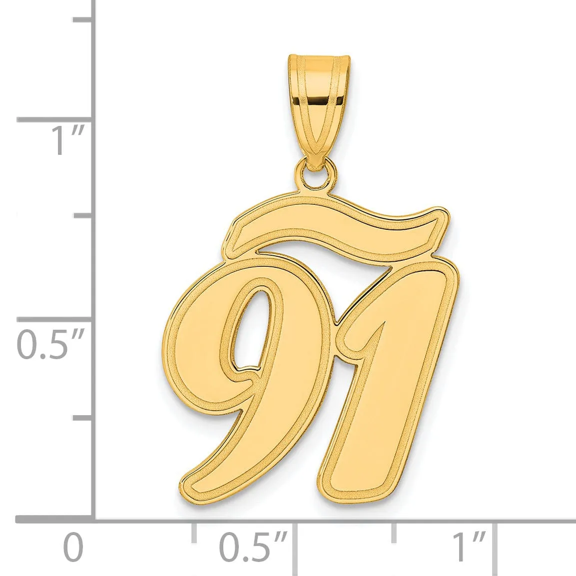 14k Yellow Gold Polished Finish Script Design Number 91 Charm Pendant