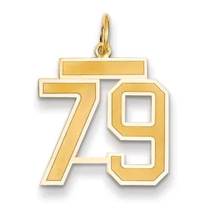 14k Yellow Gold Satin Brush Finish Medium Size Number 79 Charm Pendant