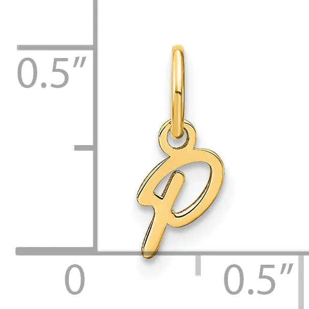 14K Yellow Gold Small Size Upper Case Script Letter P Initial Pendant