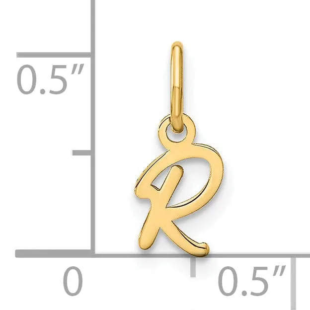 14K Yellow Gold Small Size Upper Case Script Letter R Initial Pendant