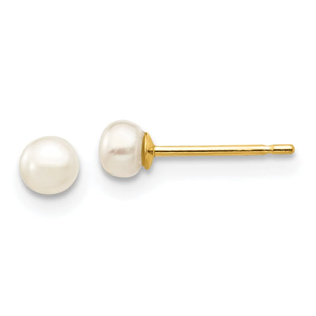 14k Yellow Gold White Button Pearl Earrings