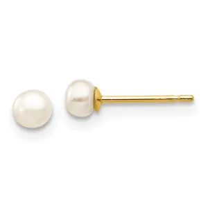 14k Yellow Gold White Button Pearl Earrings