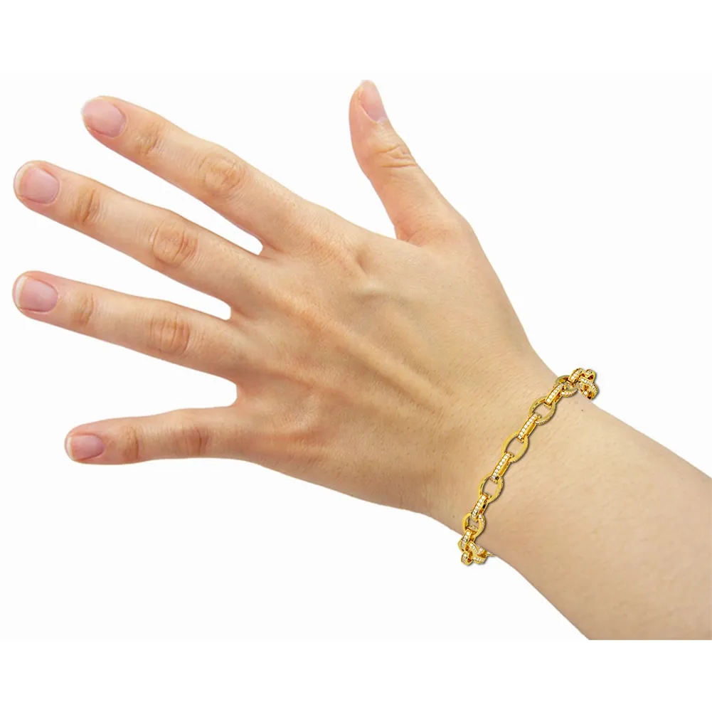 14k Yellow Solid Gold Diamonds Oval Link Bracelet (1.86.cts.tw)