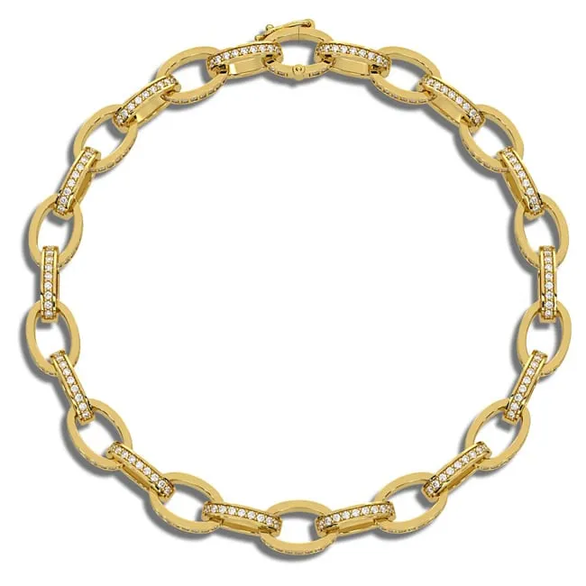 14k Yellow Solid Gold Diamonds Oval Link Bracelet (1.86.cts.tw)
