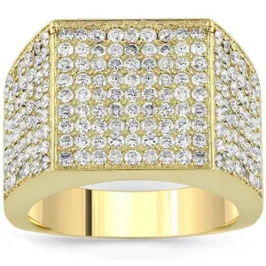 14K Yellow Solid Gold Men's Diamond Pave Set Ring 1.7 Cwt.