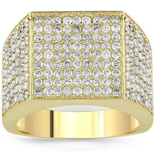 14K Yellow Solid Gold Men's Diamond Pave Set Ring 1.7 Cwt.