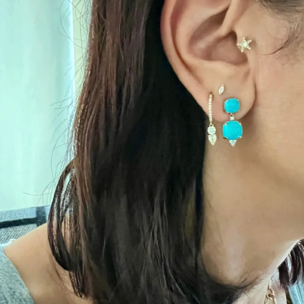14KT Gold Diamond Turquoise Drop Earrings