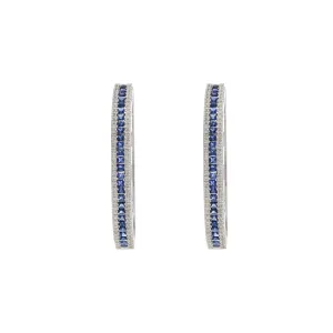 14KT White Gold Blue Sapphire and Diamond Oval Hoop Earrings