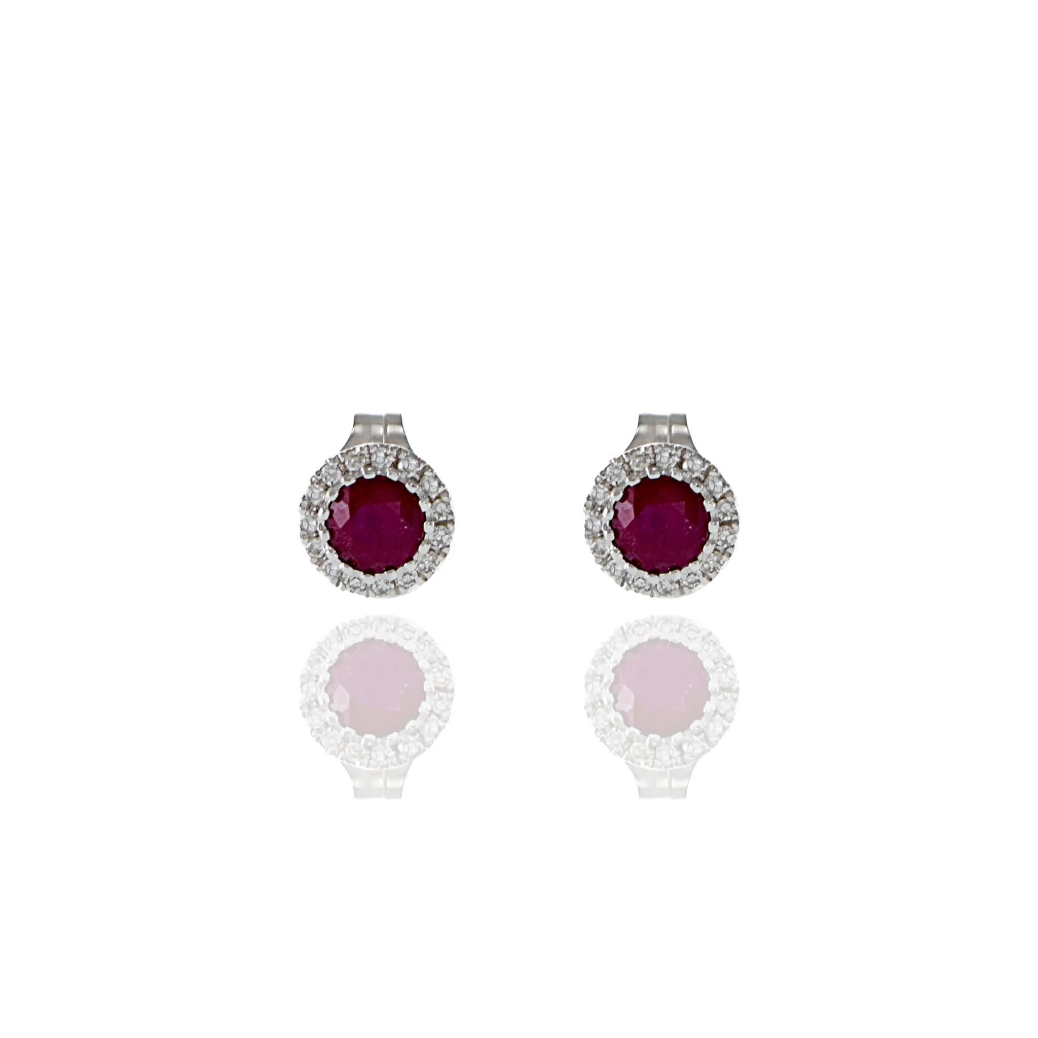 14KT White Gold Halo Ruby And Diamond Earrings
