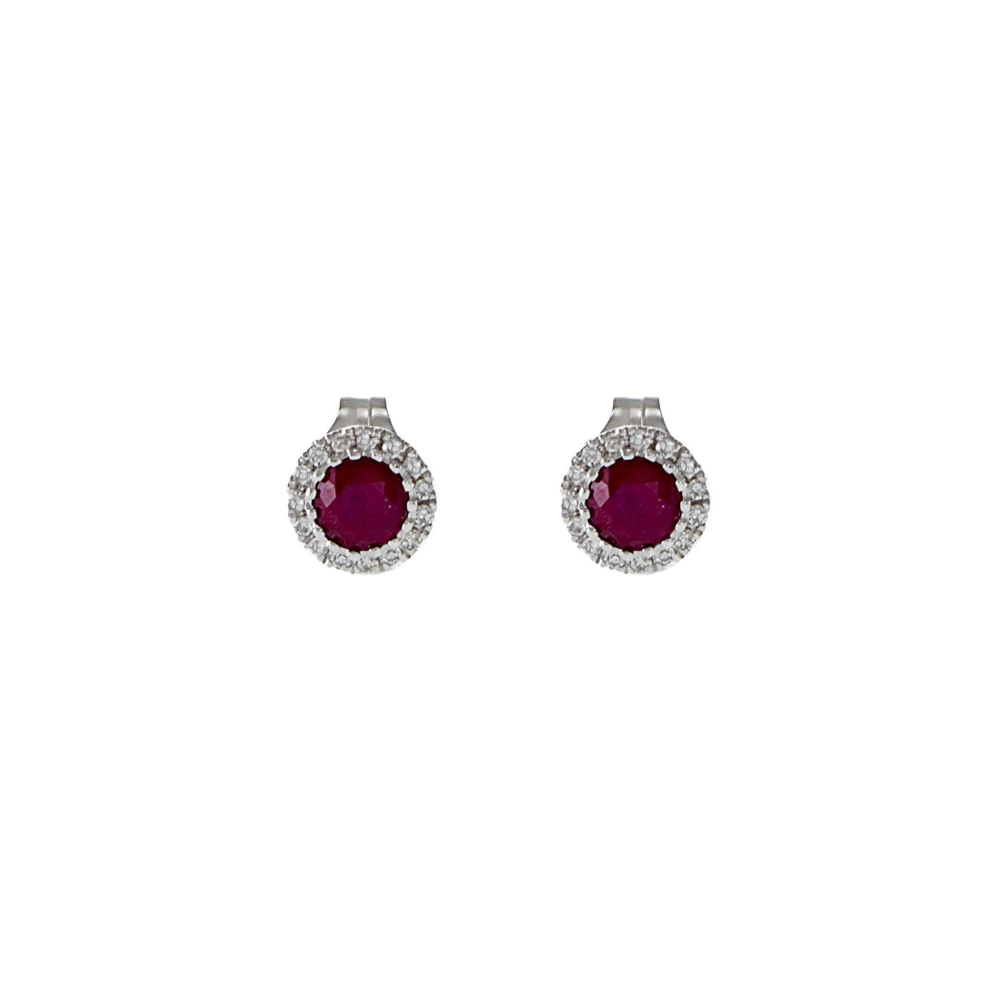 14KT White Gold Halo Ruby And Diamond Earrings