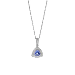14KT White Gold Round Cut Diamond And Tanzanite Diamond Drop Necklace