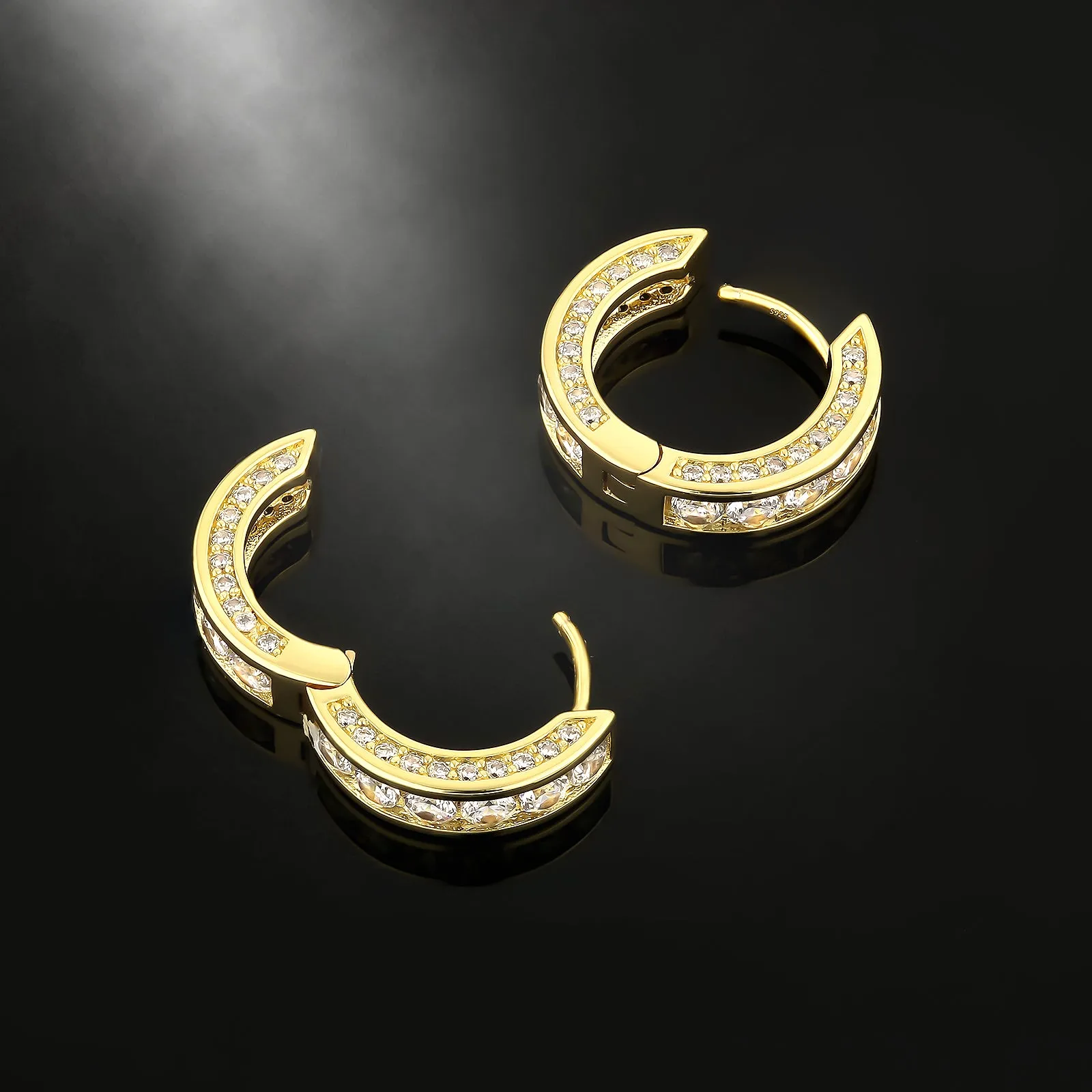 15mm Diamond Sterling Silver Hoop Earrings