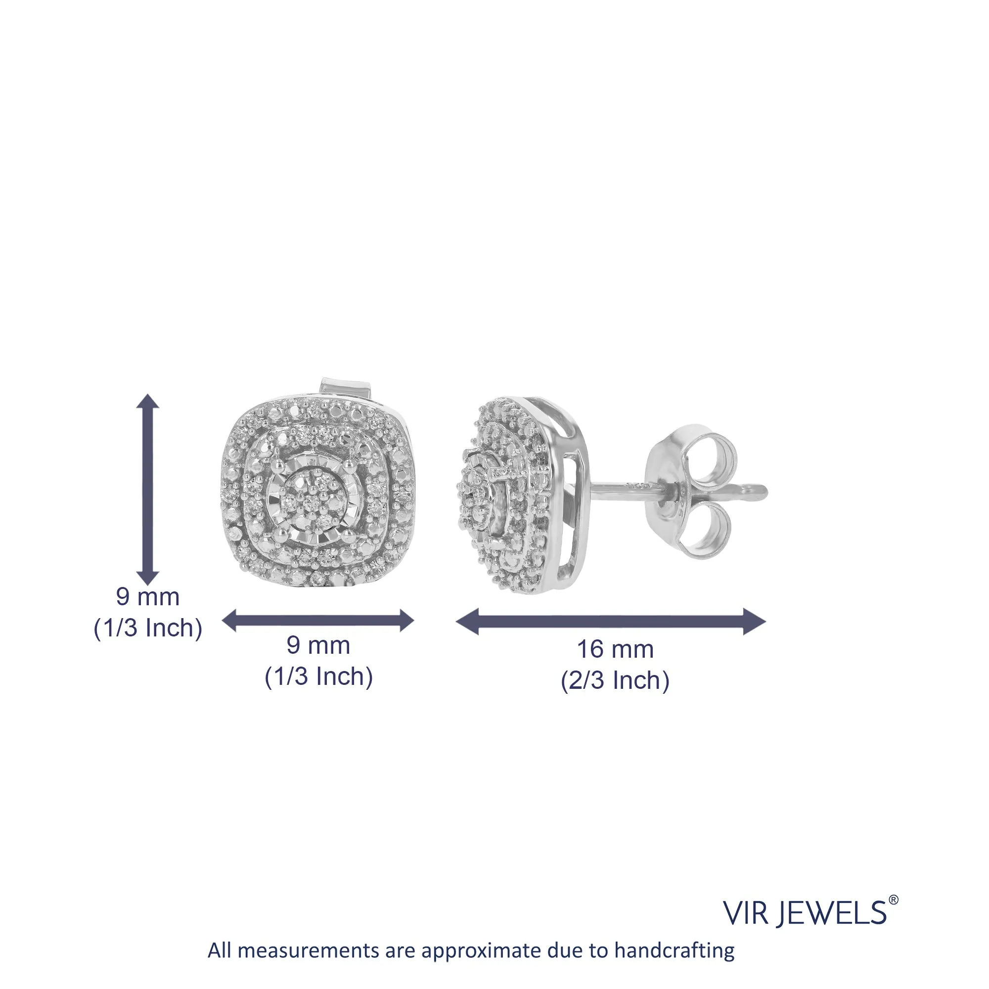 1/6 cttw Cushion Composite Diamond Stud Earrings in Sterling Silver