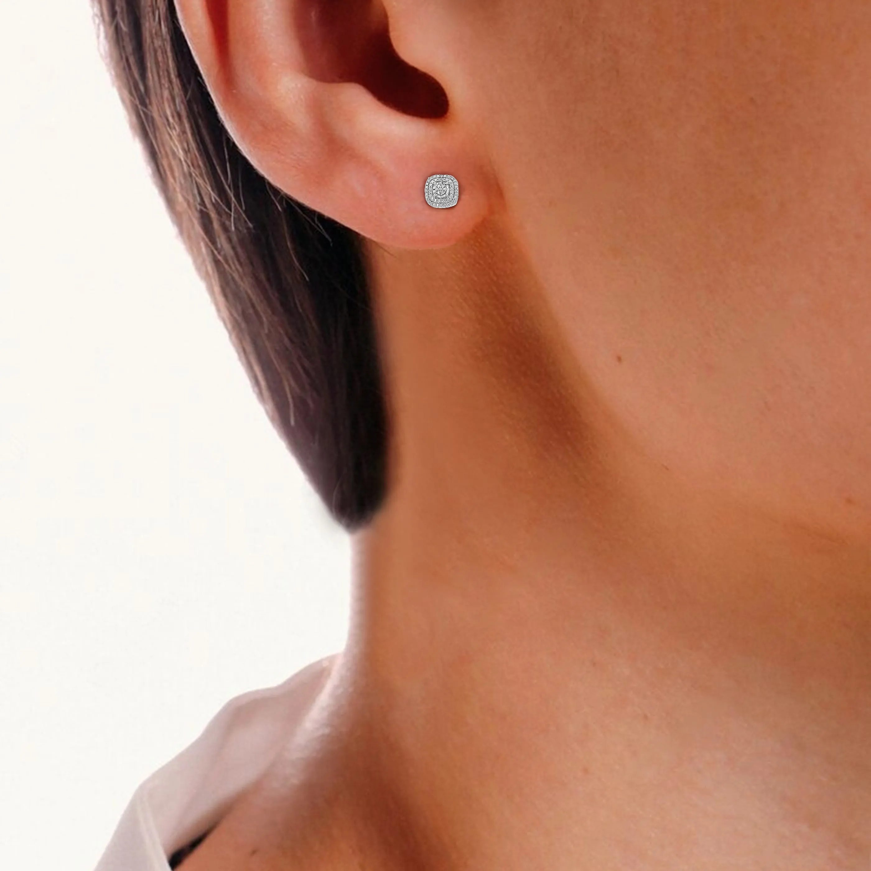1/6 cttw Cushion Composite Diamond Stud Earrings in Sterling Silver