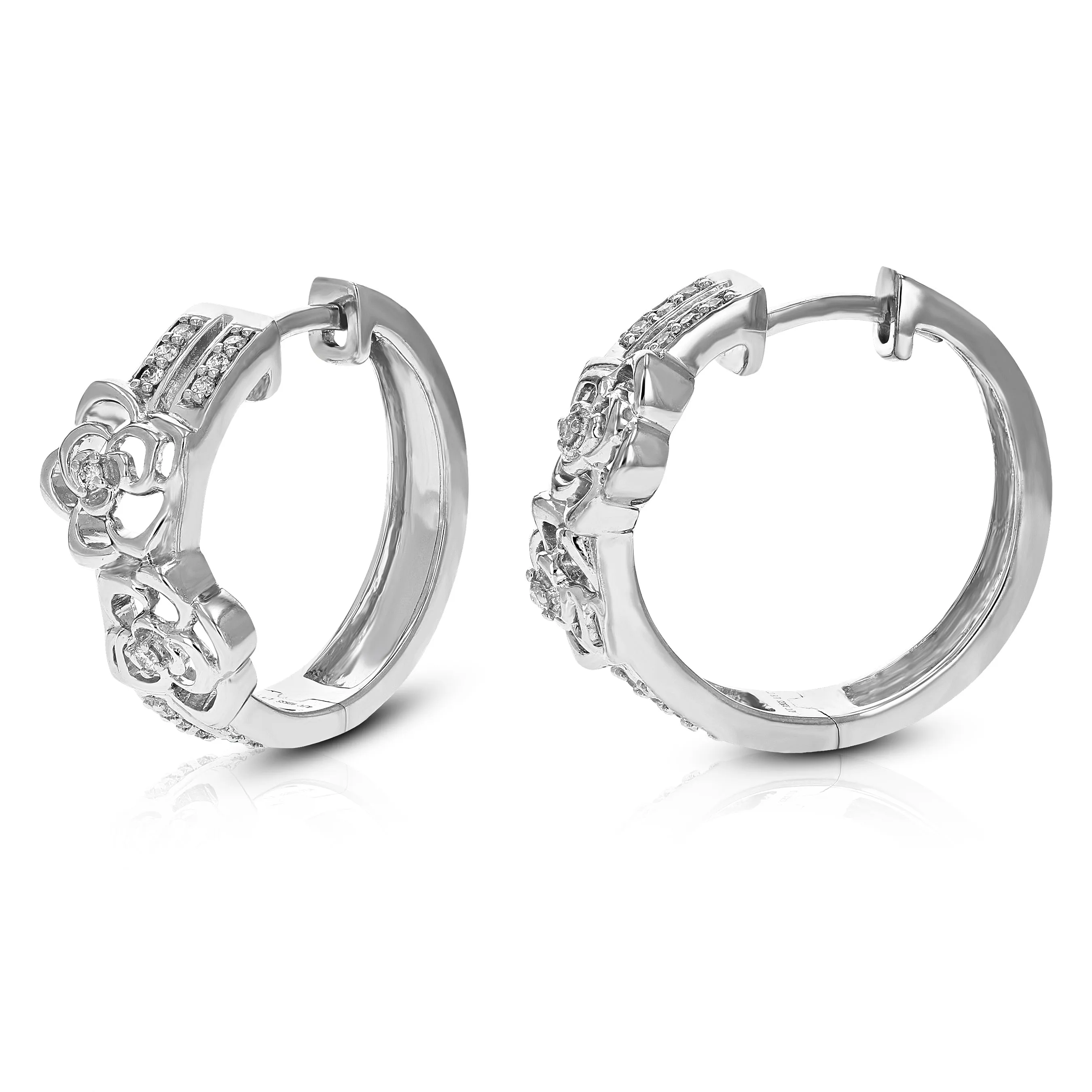 1/6 cttw Lab Grown Diamond Flower Hoop Earrings in Sterling Silver