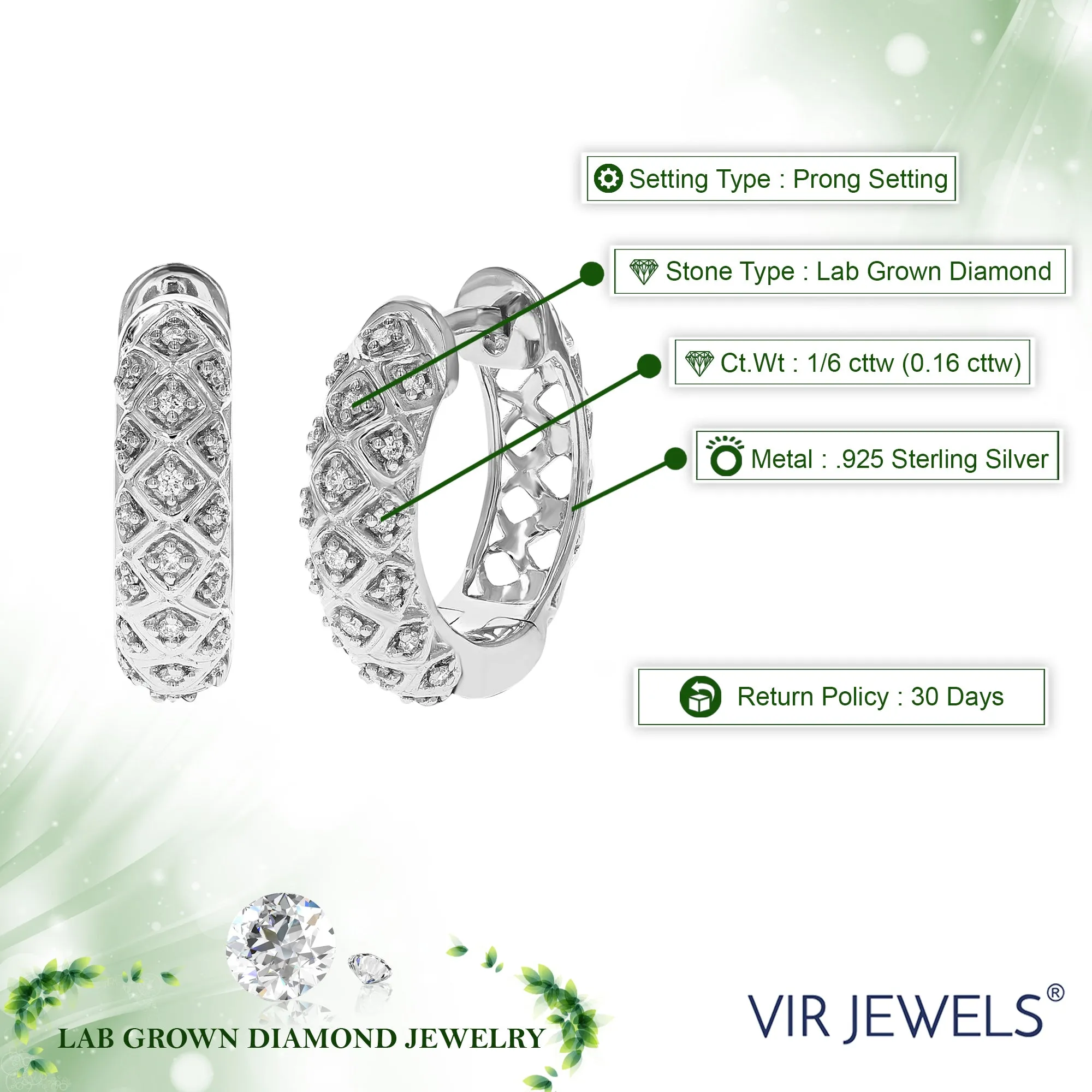 1/6 cttw Lab Grown Diamond Zig Zag Hoop Earrings in Sterling Silver