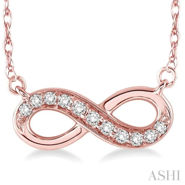 1/6 ctw Round Cut Diamond Infinity Petite Pendant in 14K Rose Gold with Chain