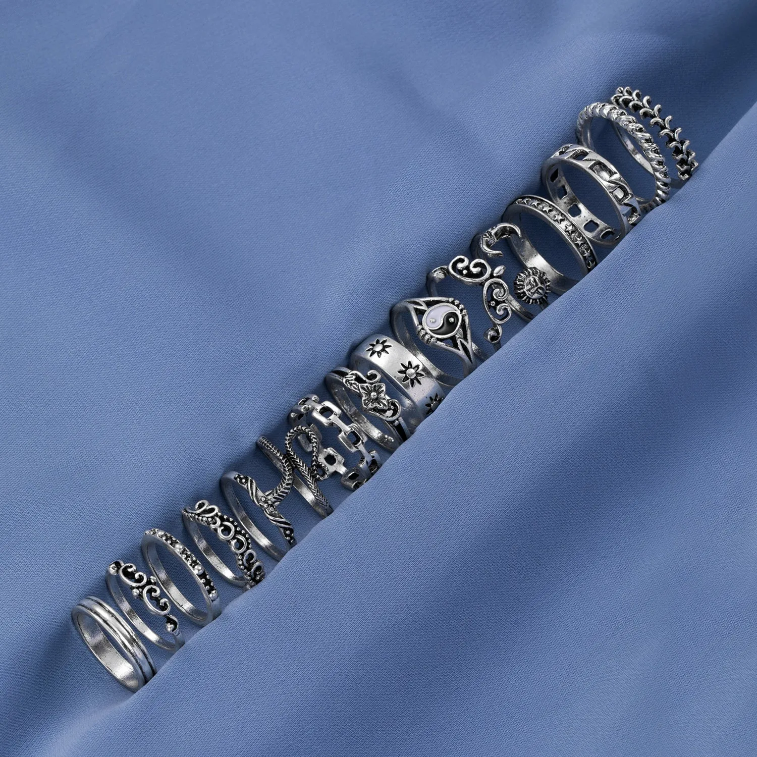 16pcs Hollow Vintage Geometric Snake Ring Set for Halloween
