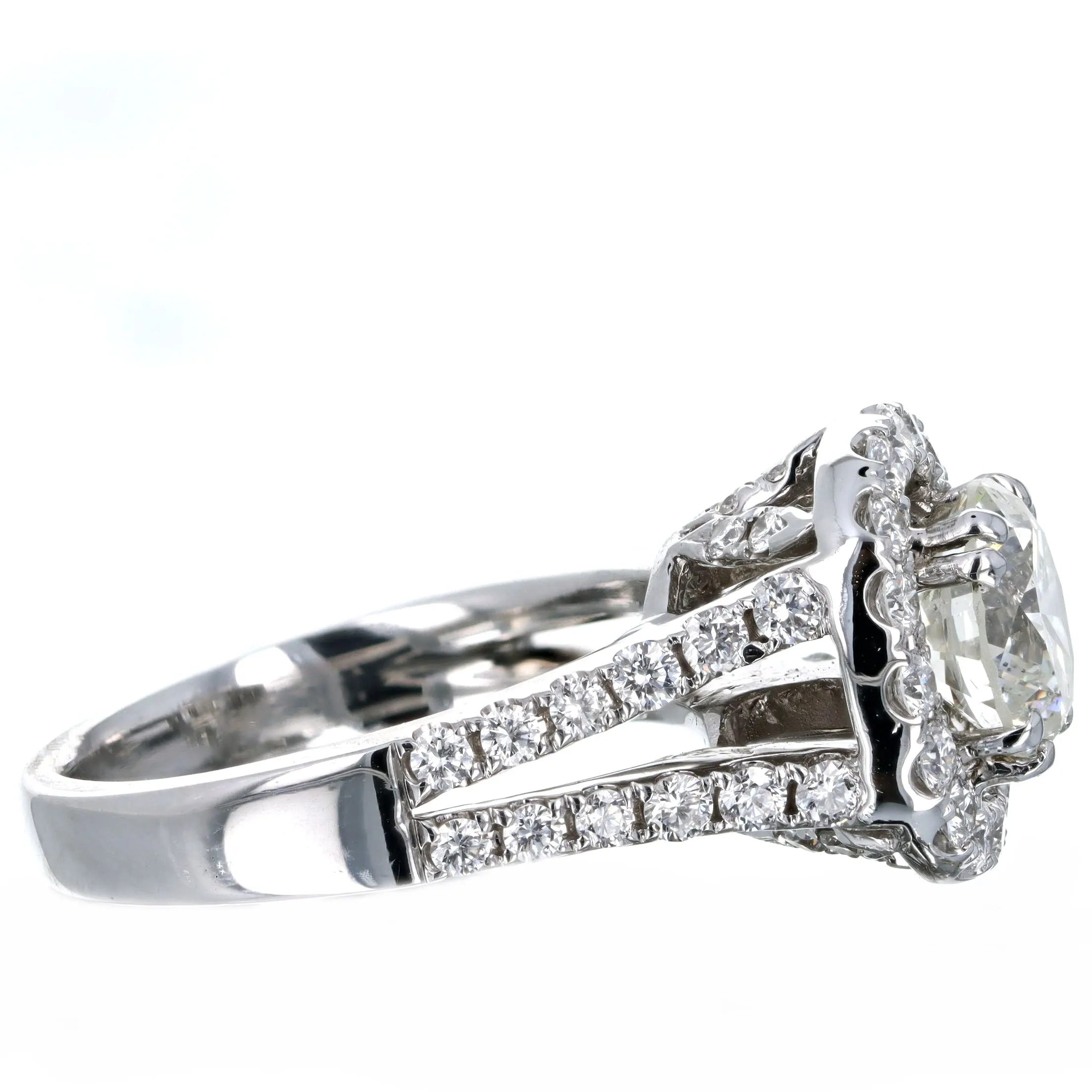 1.72 Carat Round Brilliant Diamond Halo Engagement Ring in 18K White Gold GIA Certified