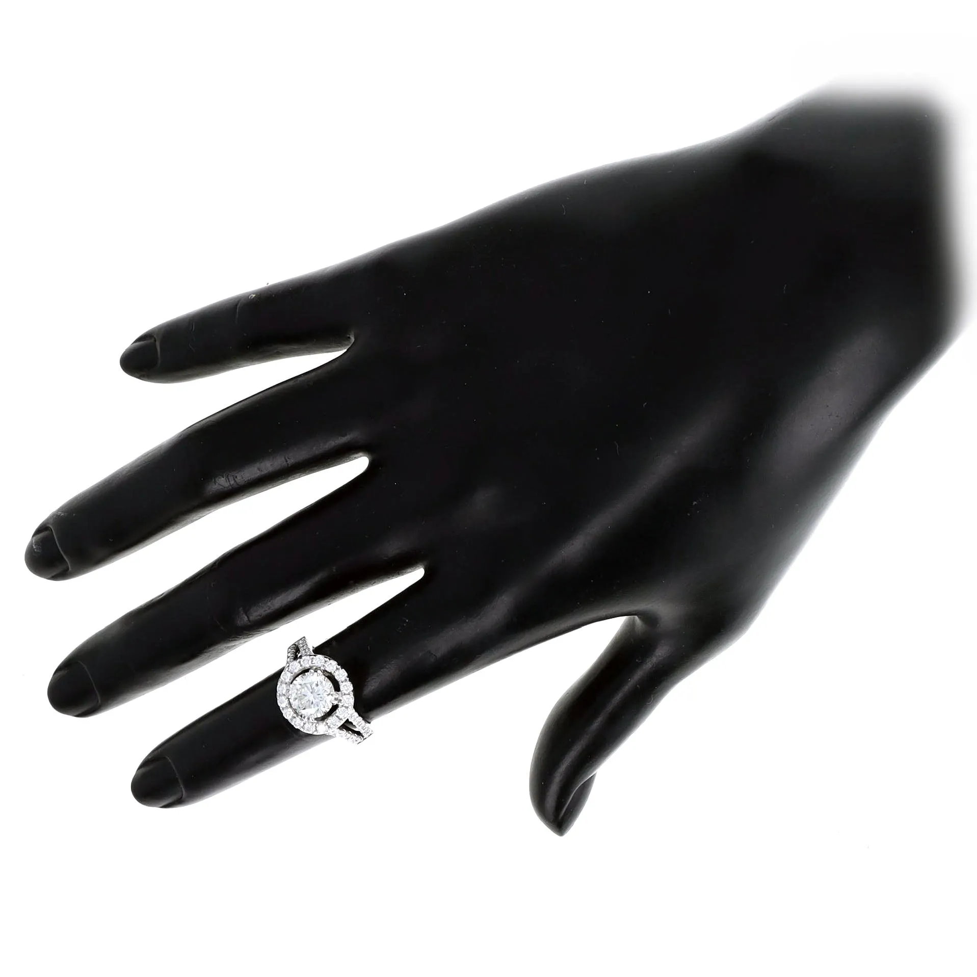 1.72 Carat Round Brilliant Diamond Halo Engagement Ring in 18K White Gold GIA Certified