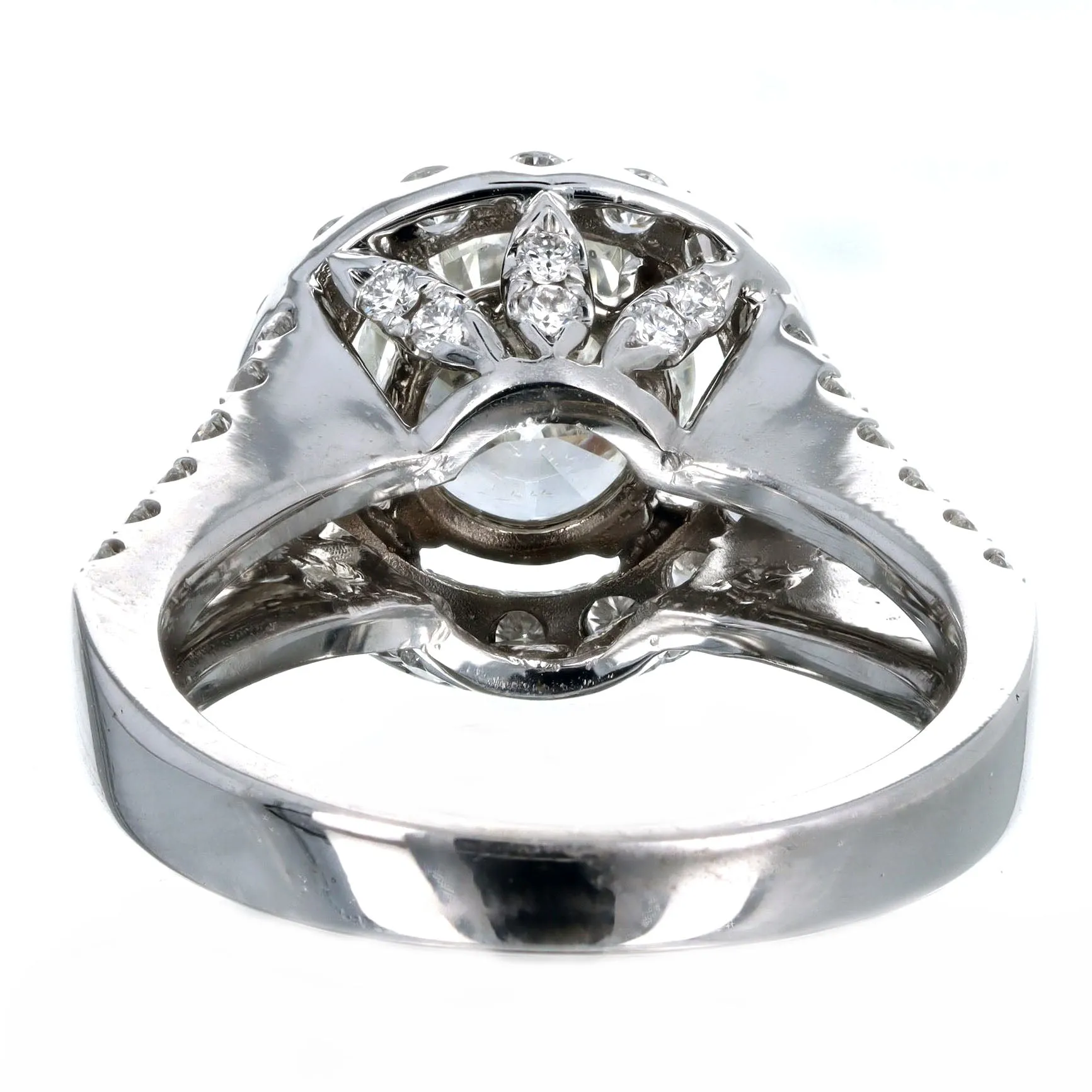 1.72 Carat Round Brilliant Diamond Halo Engagement Ring in 18K White Gold GIA Certified