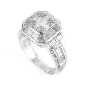 18ct White Gold & 2.00ct Baguette Cut Diamond Halo Cluster Engagement Ring
