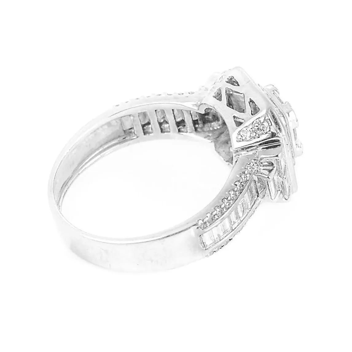18ct White Gold & 2.00ct Baguette Cut Diamond Halo Cluster Engagement Ring