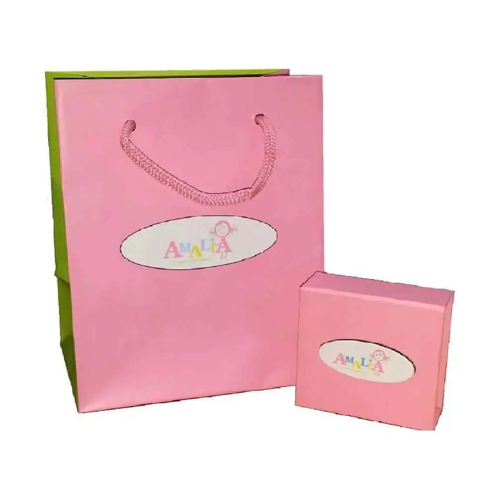 18K Gold Pink Enamel Heart & Cut Out Heart ID Bracelet