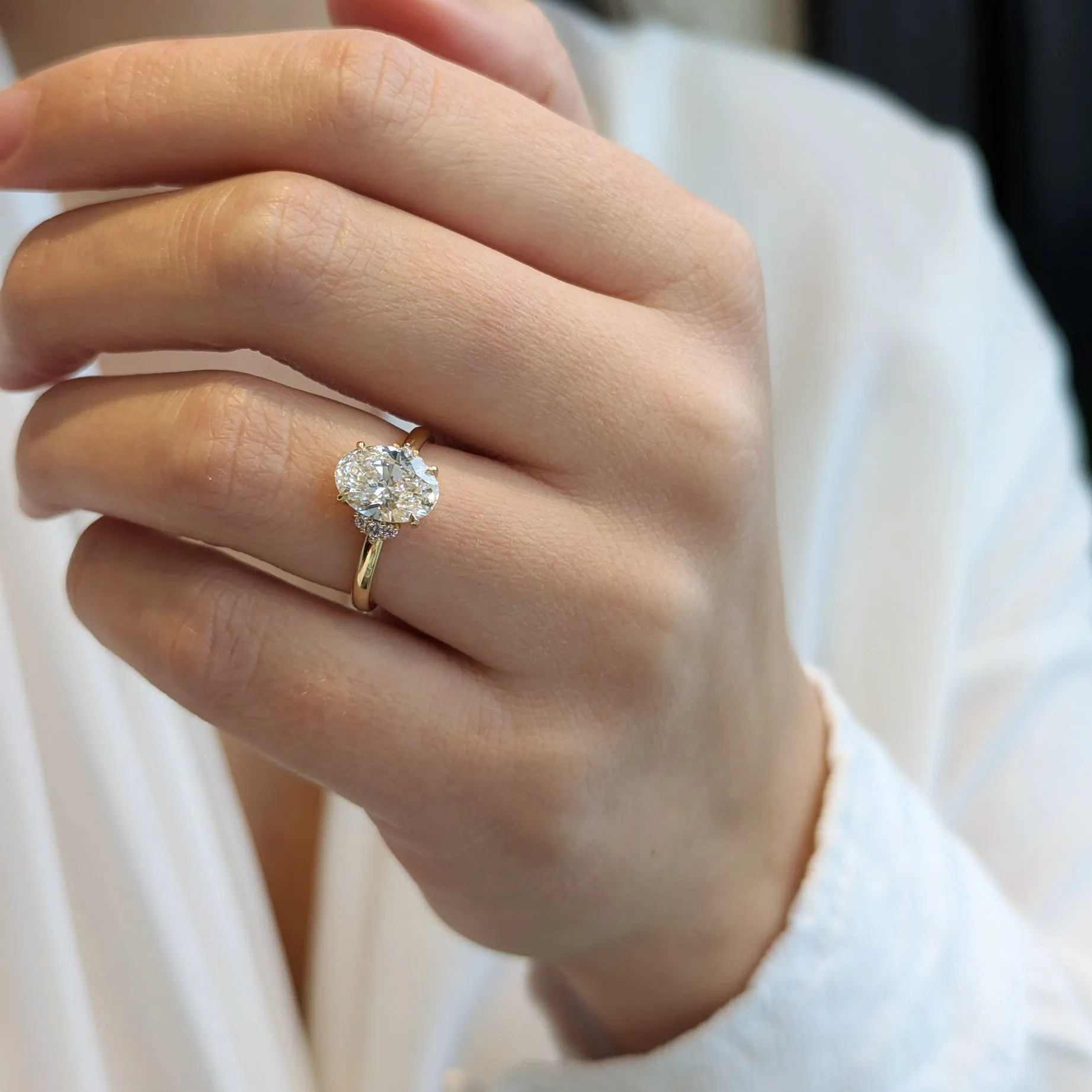 18K Gold "Kathleen" Engagement Ring with Center Prong-Set Oval Lab-Grown Diamond