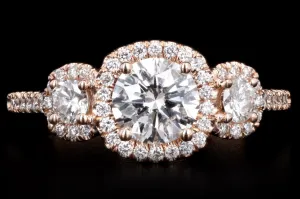 18K Rose Gold .94 Carat Round Brilliant Diamond Three Stone Engagement Ring GIA Certified