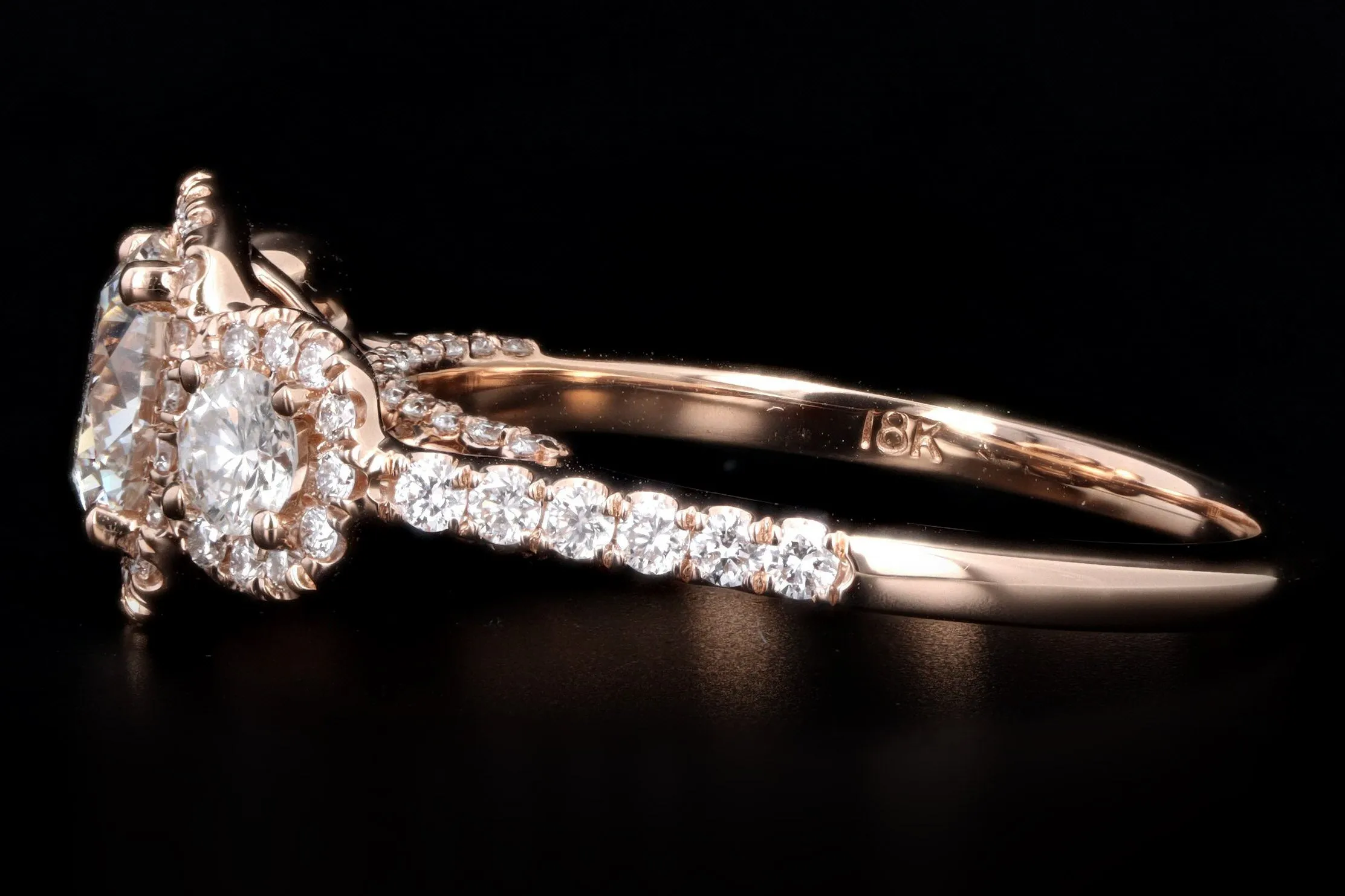 18K Rose Gold .94 Carat Round Brilliant Diamond Three Stone Engagement Ring GIA Certified