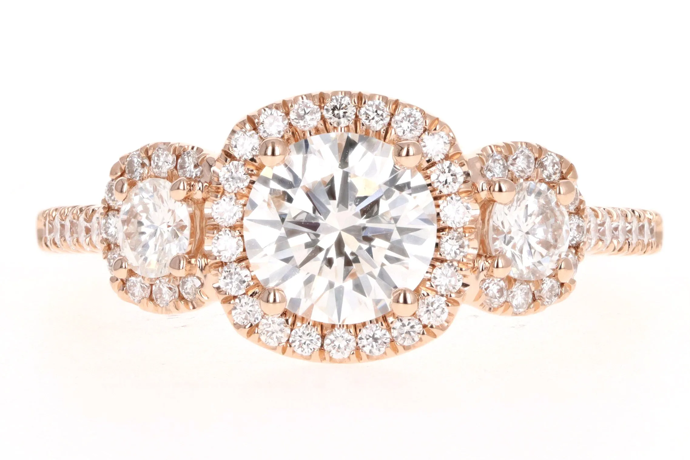 18K Rose Gold .94 Carat Round Brilliant Diamond Three Stone Engagement Ring GIA Certified