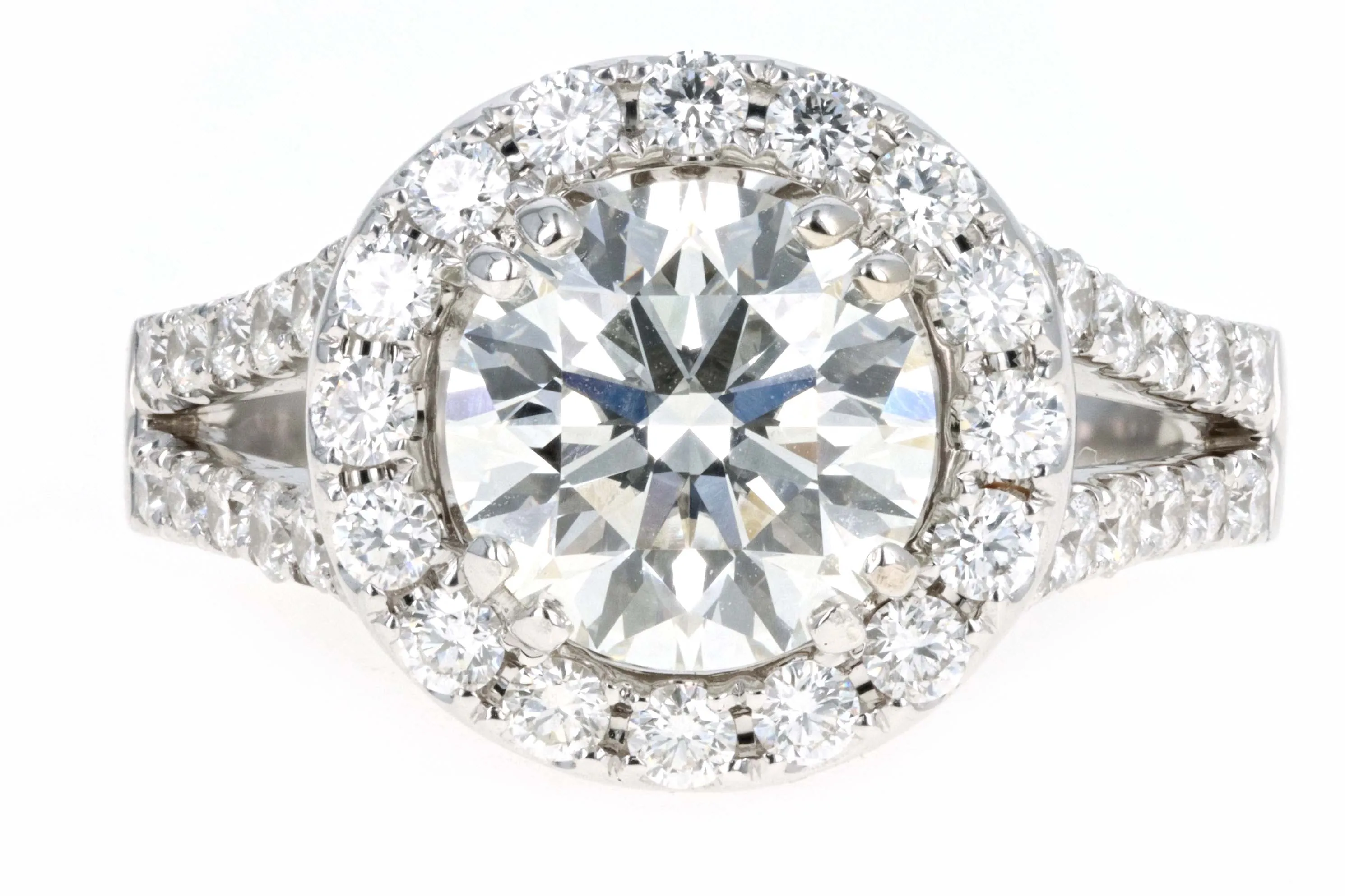 18K White Gold 2.22 Carat Round Brilliant Diamond Halo Engagement Ring AGS Certified