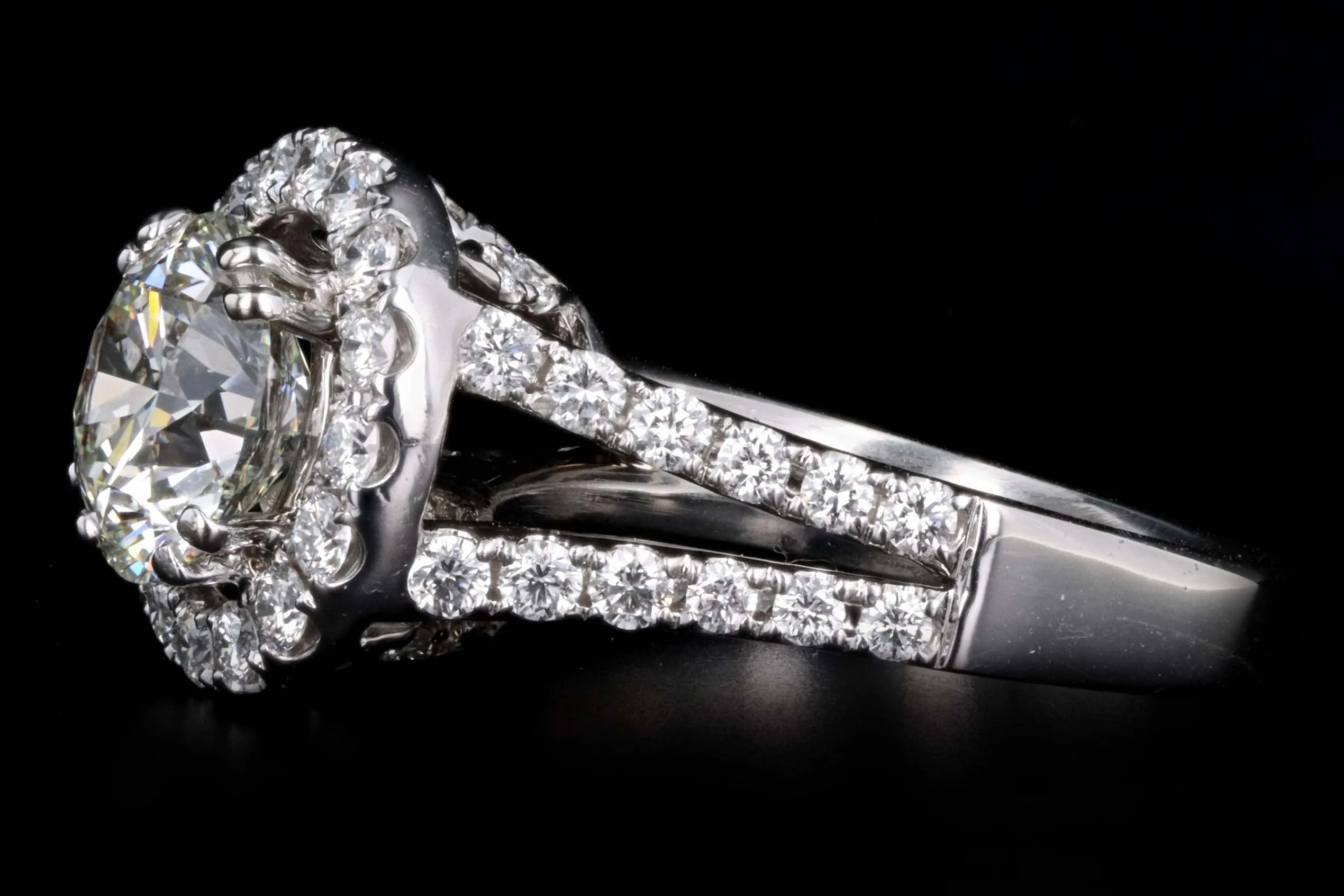 18K White Gold 2.22 Carat Round Brilliant Diamond Halo Engagement Ring AGS Certified