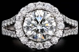 18K White Gold 2.22 Carat Round Brilliant Diamond Halo Engagement Ring AGS Certified