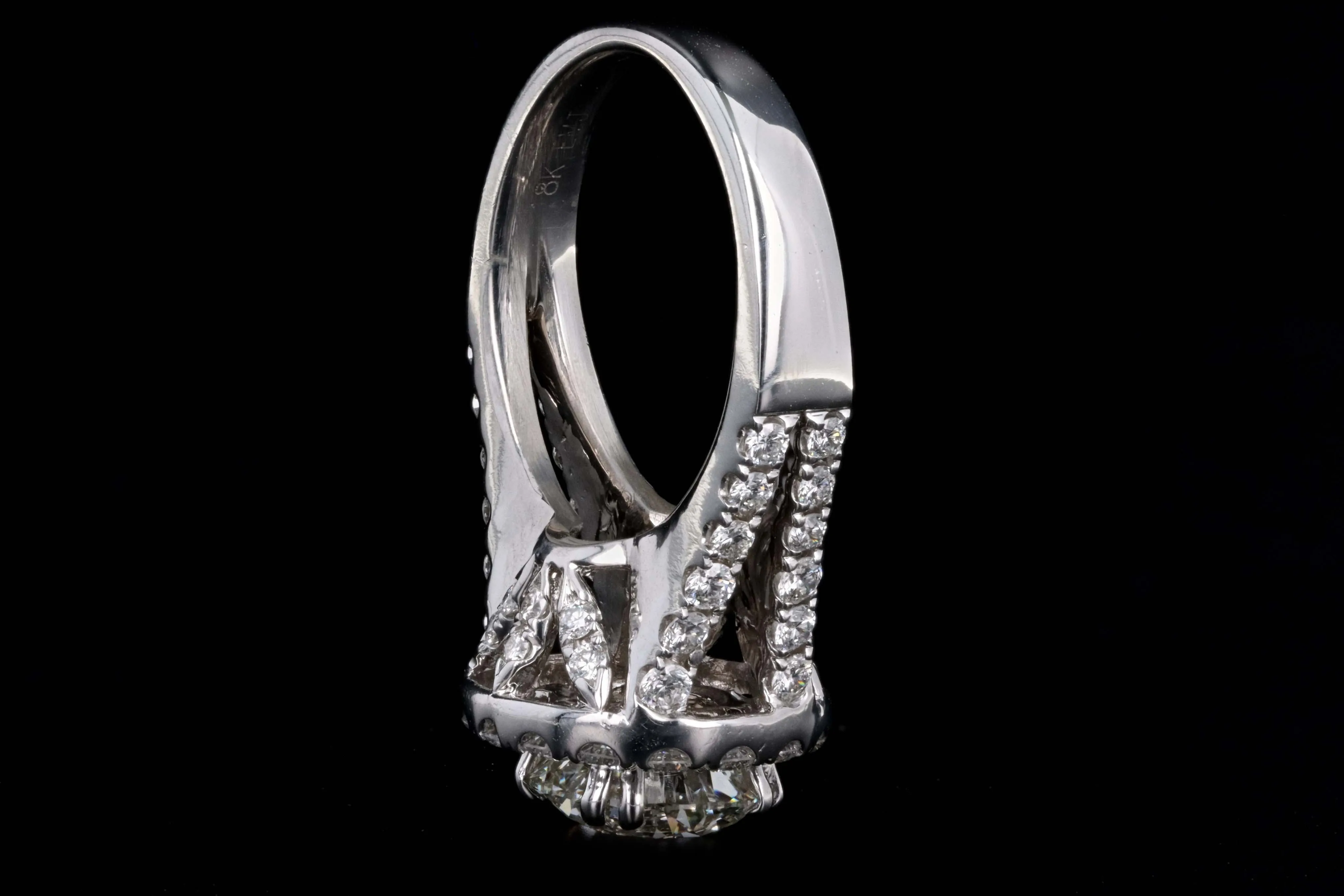 18K White Gold 2.22 Carat Round Brilliant Diamond Halo Engagement Ring AGS Certified