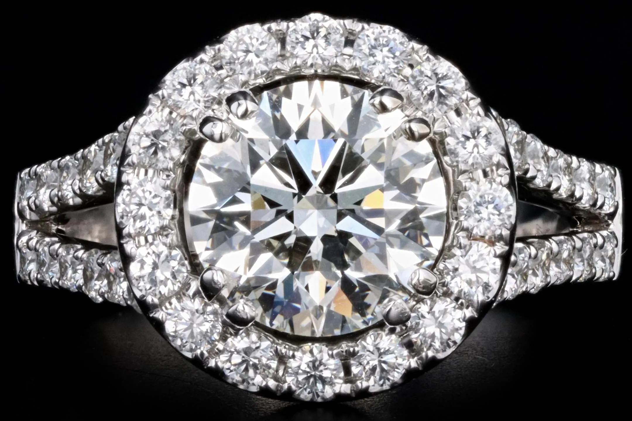 18K White Gold 2.22 Carat Round Brilliant Diamond Halo Engagement Ring AGS Certified