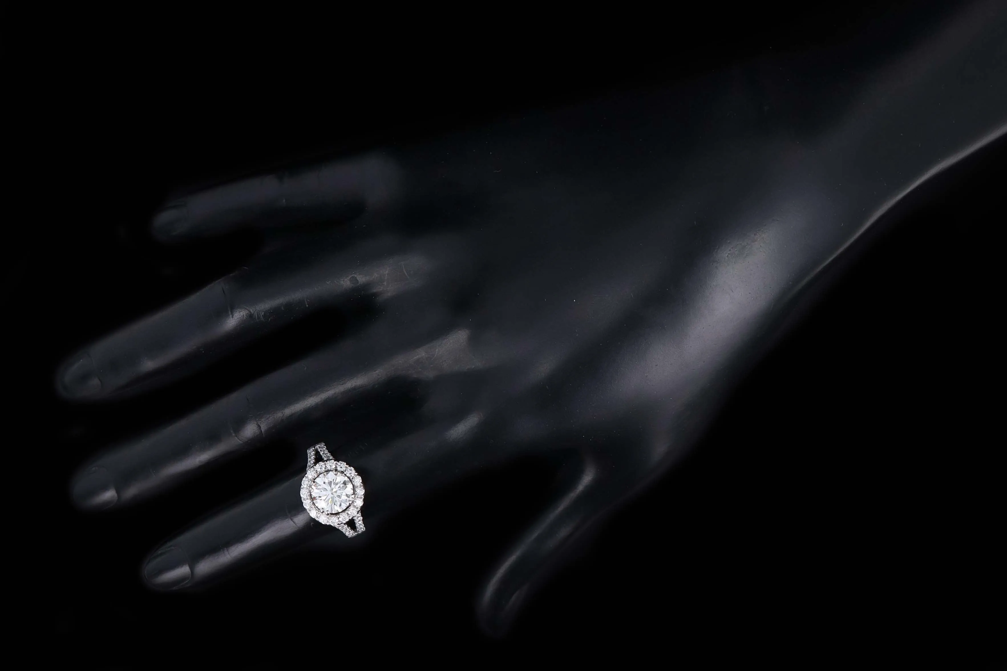 18K White Gold 2.22 Carat Round Brilliant Diamond Halo Engagement Ring AGS Certified