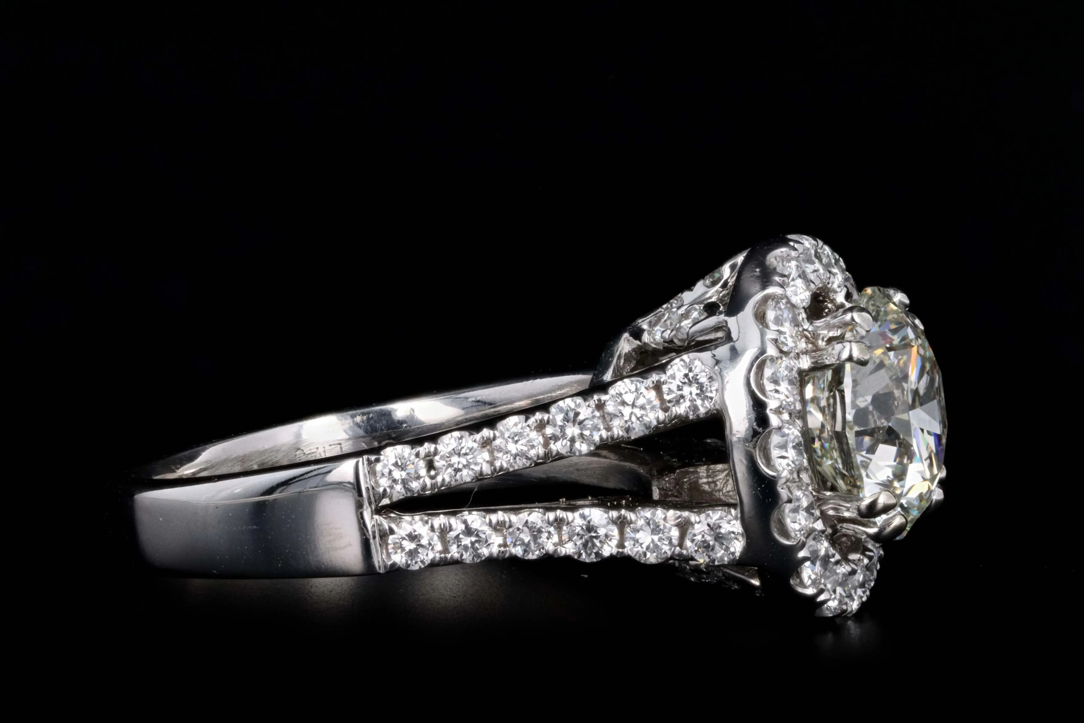 18K White Gold 2.22 Carat Round Brilliant Diamond Halo Engagement Ring AGS Certified