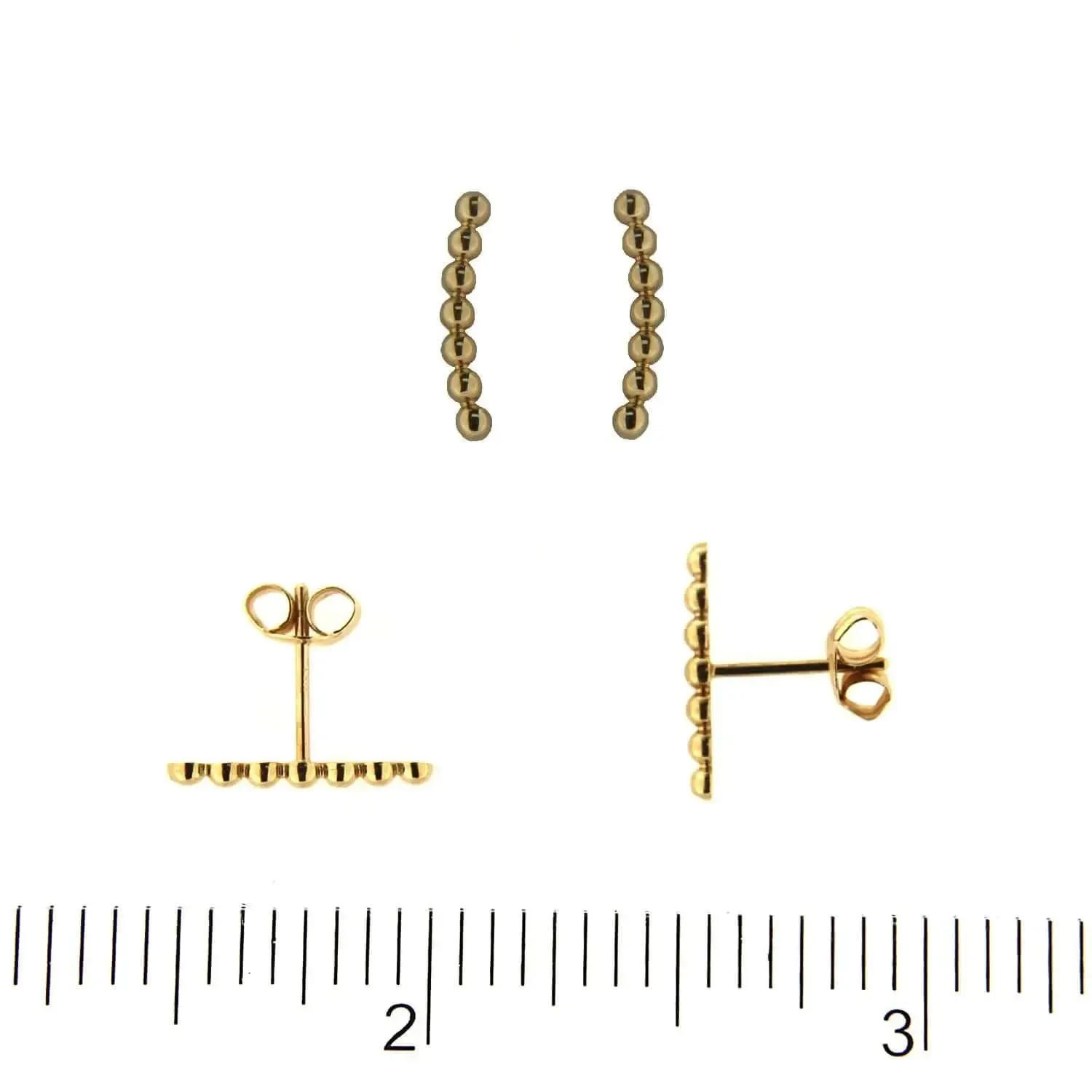 18K Yellow Gold Mini Beads Small Crawler Post Earrings