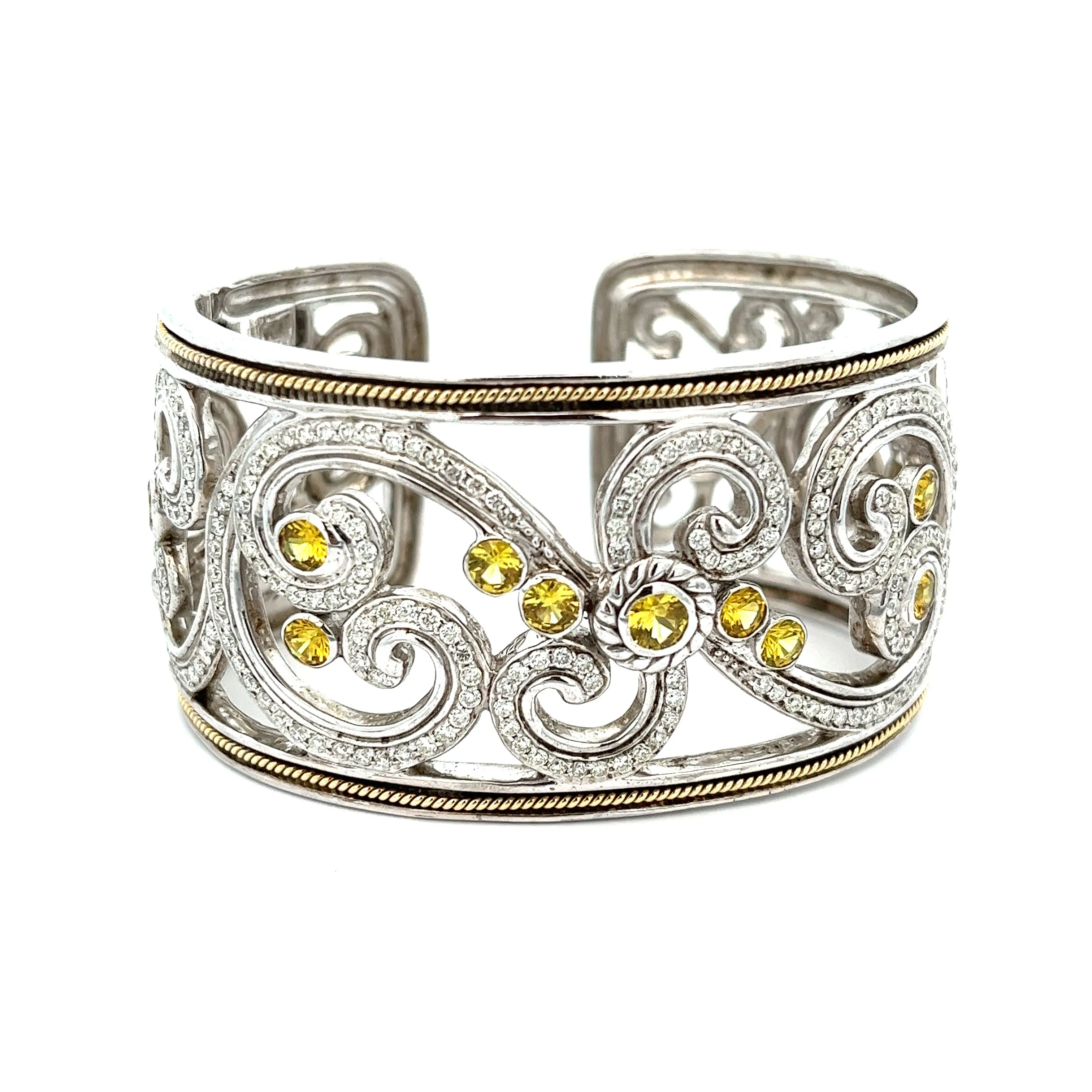 18k Yellow Gold/Sterling Silver Large Diamond Bangle